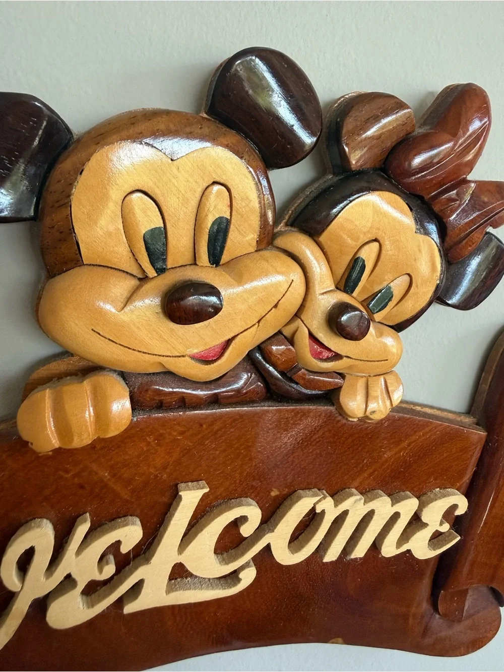 Vintage Disney Mickey Minnie Mouse Wooden Welcome Sign Wall Plaque Home Decor